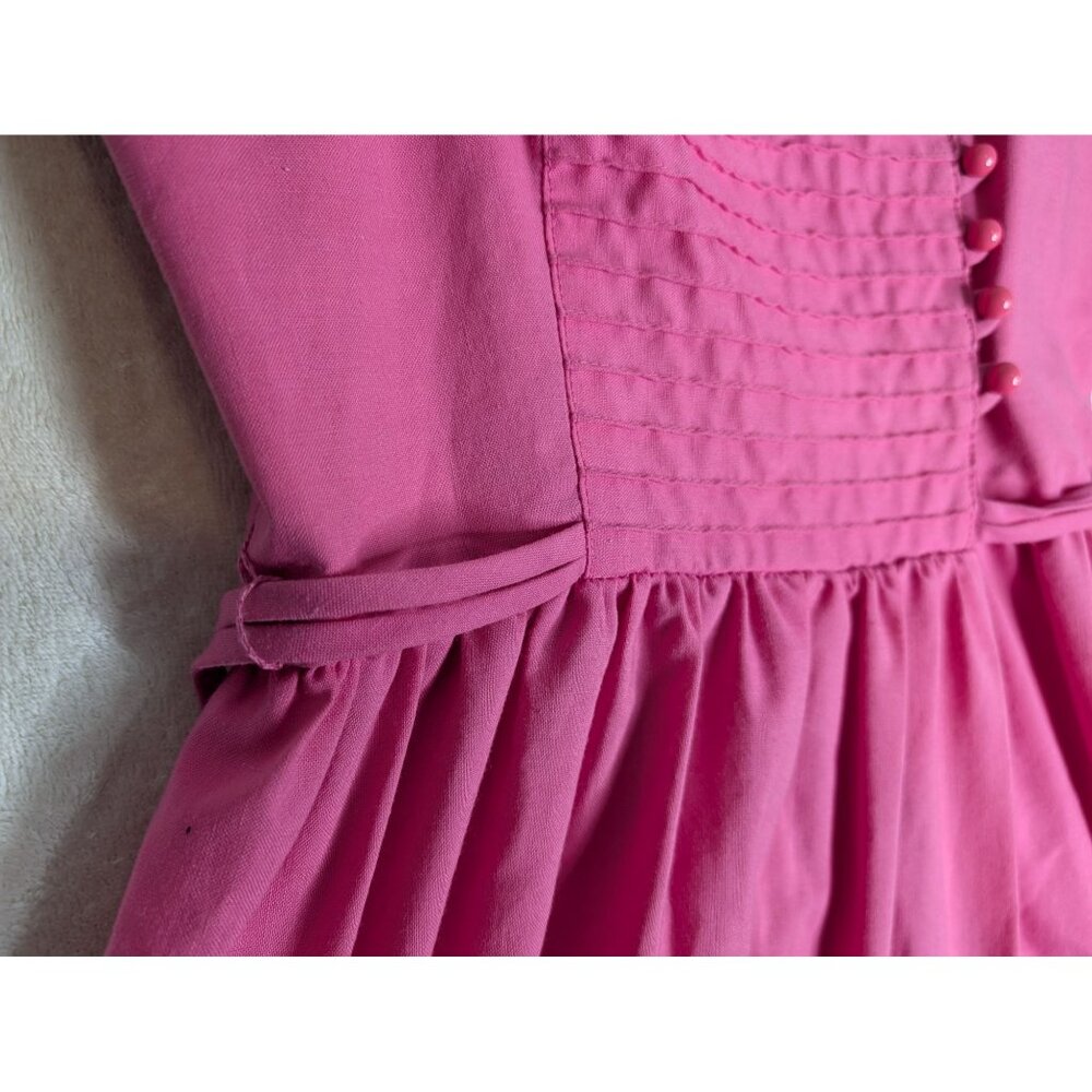Vintage 1970's Lanz Pink Sleeveless Midi Dress W Button Pleated Bodice - Picture 9 of 10